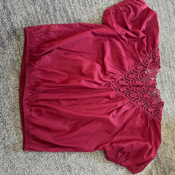Calypso St. Barth Burgundy Lace Blouse Vacation Island Style Feminine Cotton Med - Picture 4 of 10